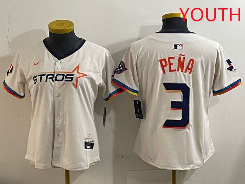 Youth Houston Astros #3 Pena Cream Fourth generation Joint Name Nike 2025 MLB Jersey style 1
